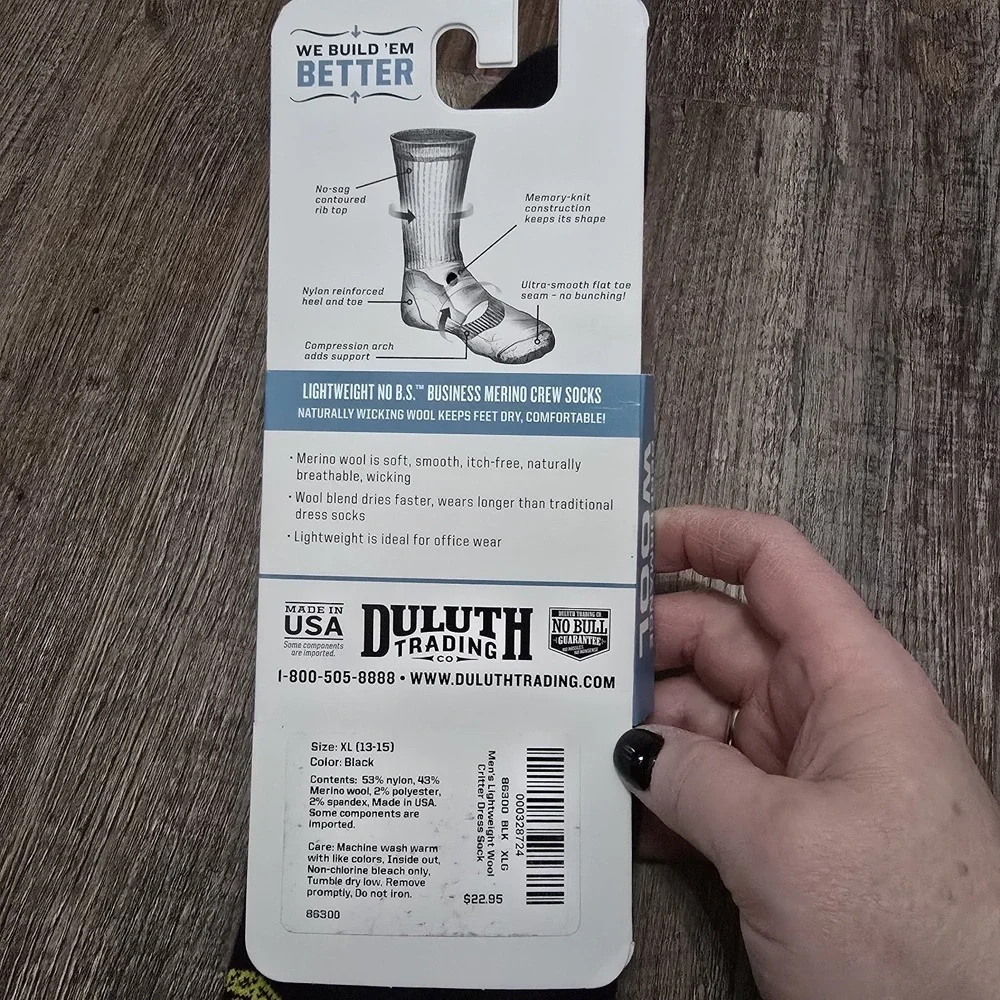 Duluth Trading Co Angry Beaver Men's Lightweight Wool Duluthed-Up Dress Socks XL